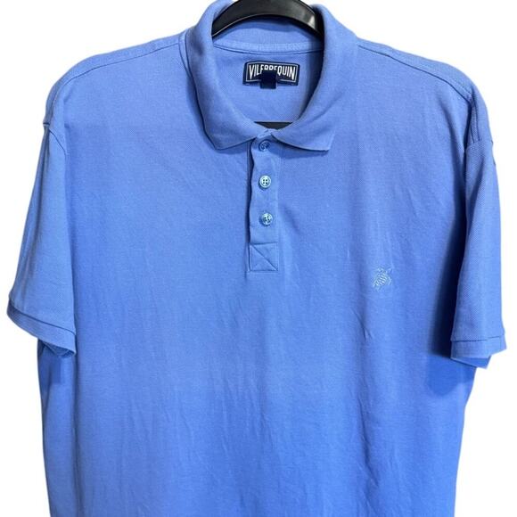 Vilebrequin Turtle Embroidered Polo Shirt Tencel Short Sleeves Blue Size XL - Picture 3 of 10